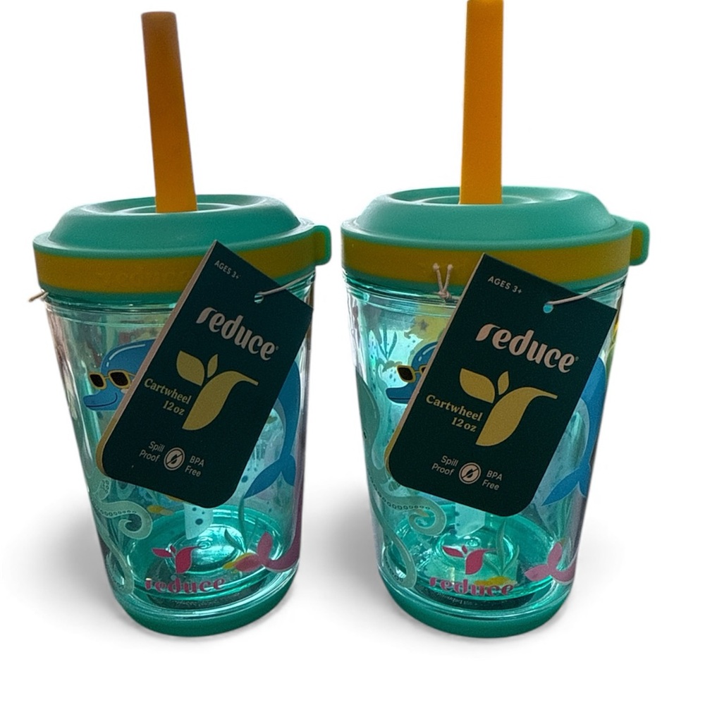 Kids Spill Proof Tumbler with Straw - 12 oz Ocean Print Qty 2 Reduce Cartwheel